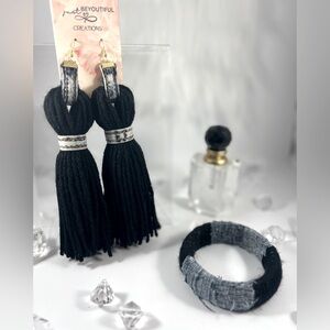Black Tassle Earring/Bracelet Set
